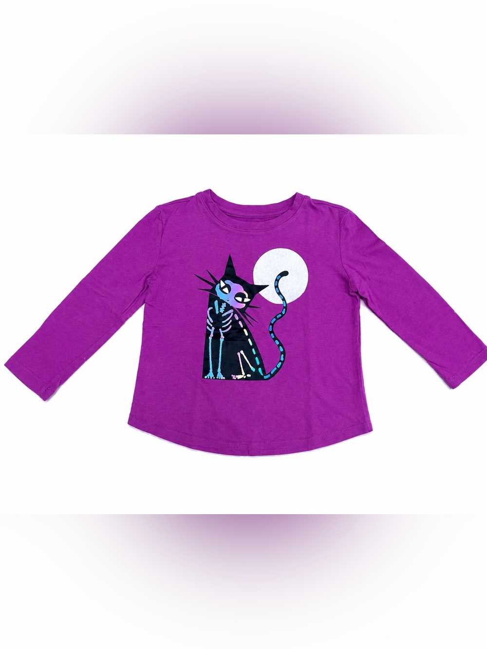 GAP Purple 100% Organic Cotton Holographic Cat Print Halloween T-Shirt - size 5